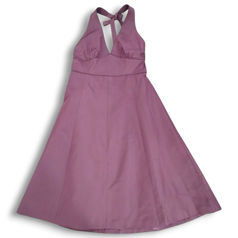 J.Crew 2006 100% Silk Halter Fit & Flare Midi Dress Purple Y2K 10 - Picture 2 of 9